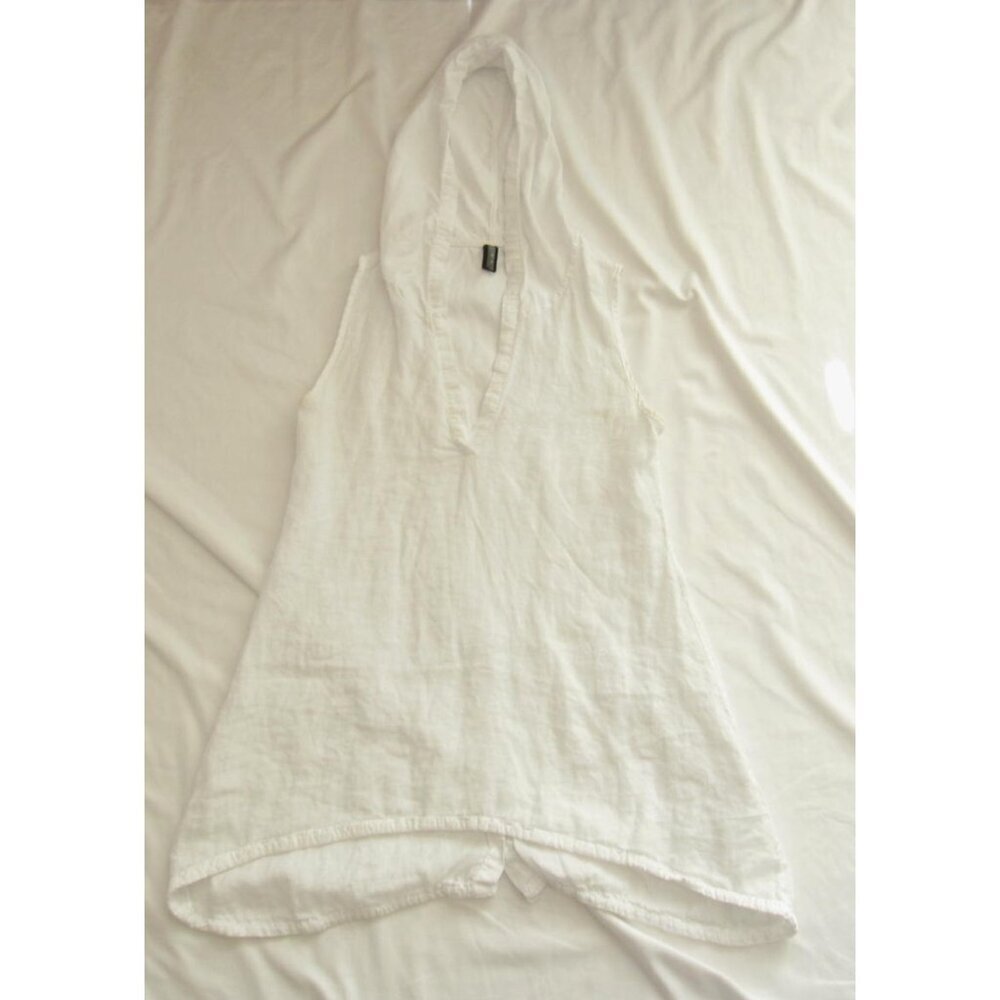 Oizini Tunic White Italy Linen Sleeveless Hoodie Button Light Dress Sz S (WB481)